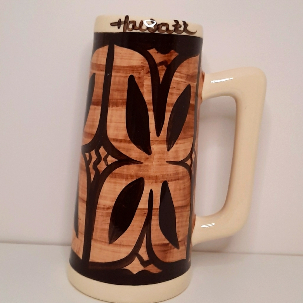 Vintage| Pohaku Hawaiian Mug| Handmade| Tapa Print